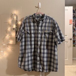 Carhartt Plaid Button Up Shirt 2XL Original Fit Workwear Short Sleeve Gray Blue